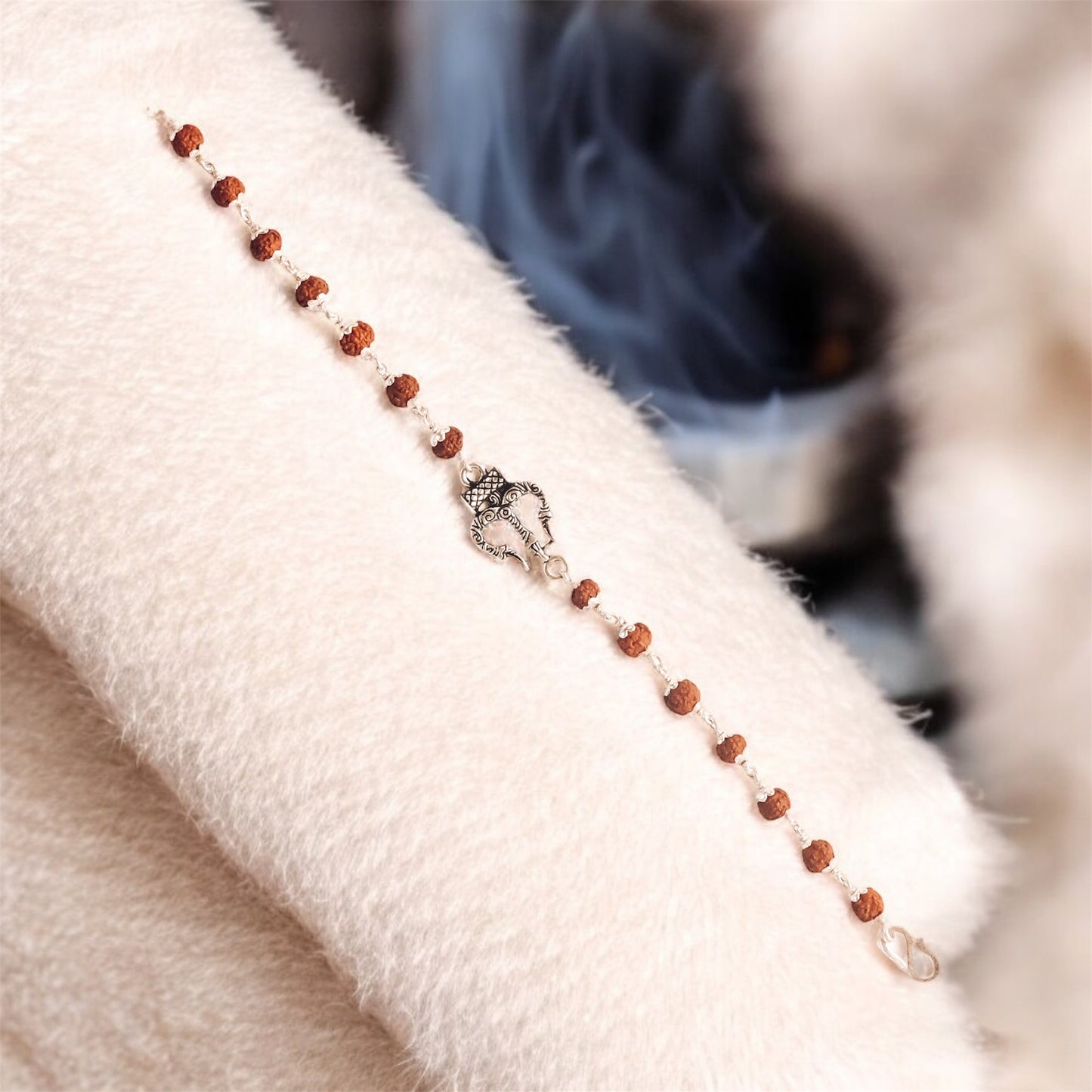 Rudraksha Silver Trishul Bracelet