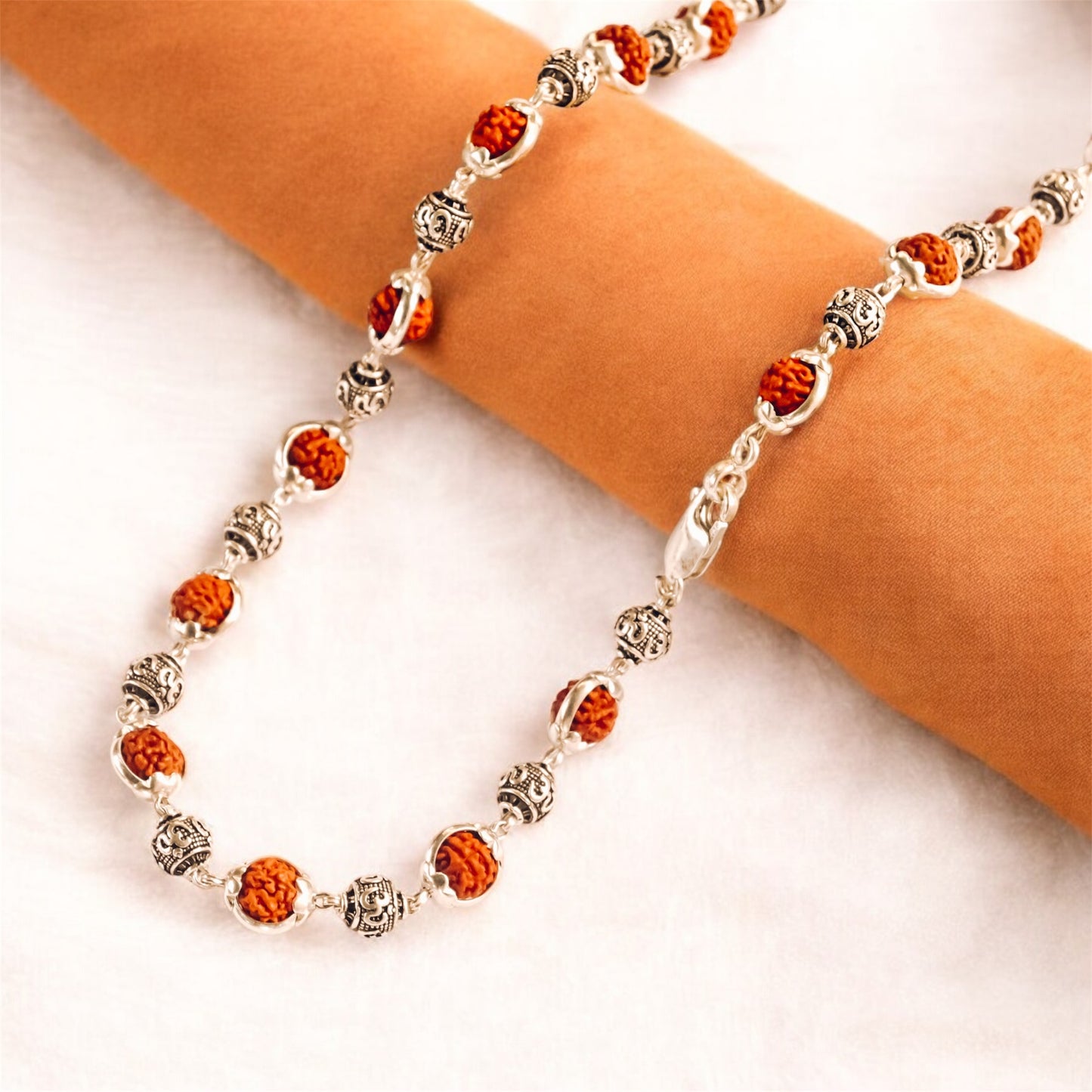 Rudraksha Om brads Capping Silver Mala
