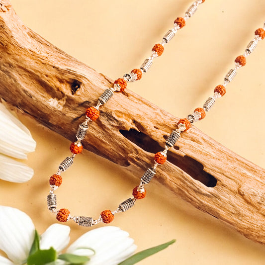 Rudraksha Silver Mala Cylinder shape