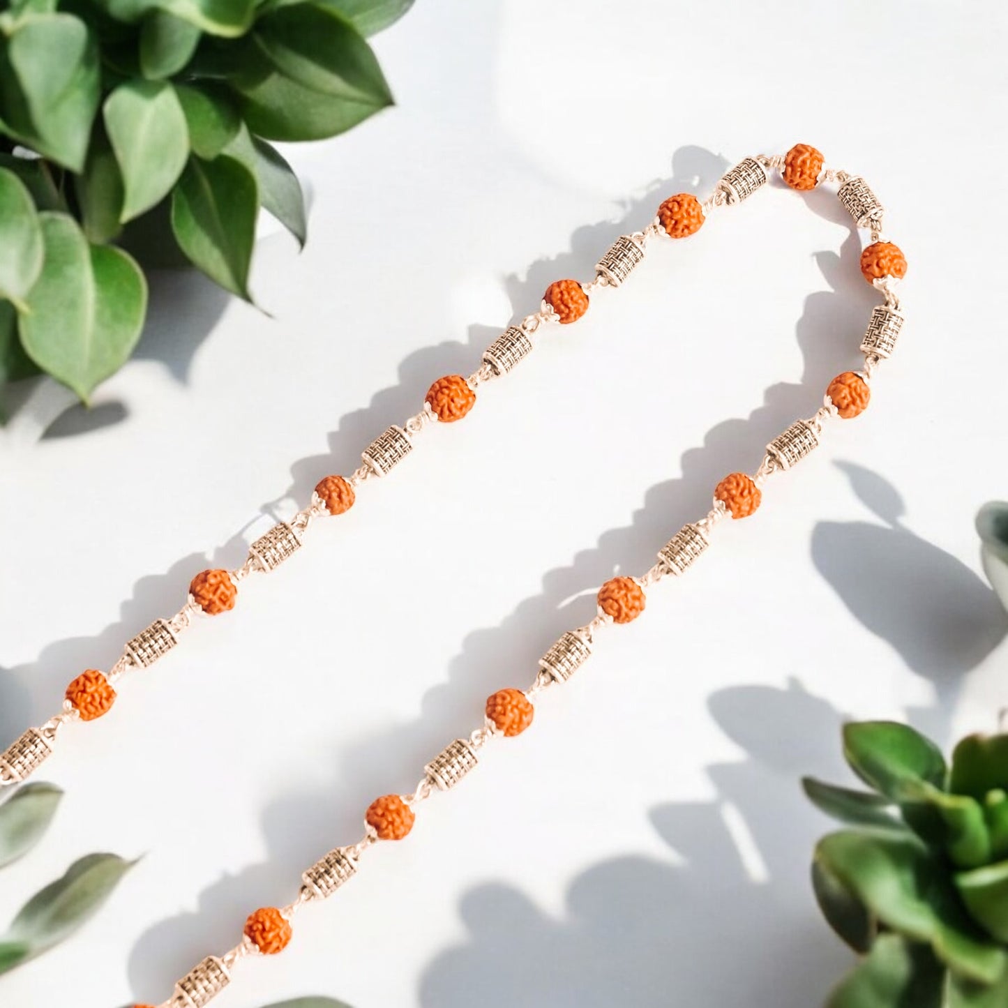 Rudraksha Silver Mala Cylinder shape