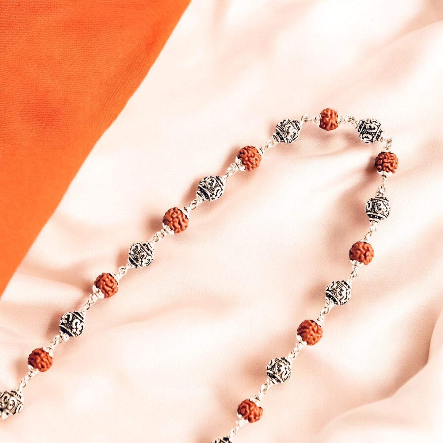 OM beads Rudraksha Silver Mala