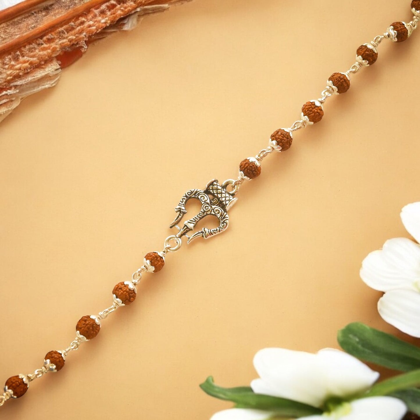 Rudraksha Silver Trishul Bracelet