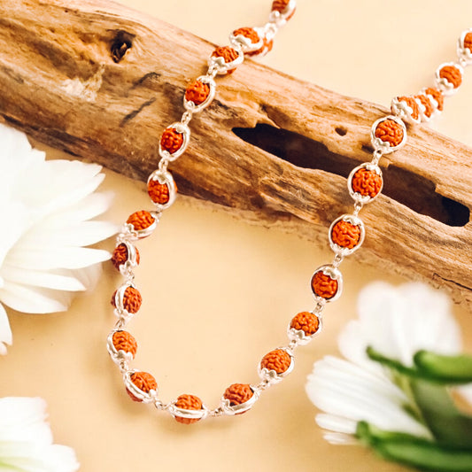 Rudraksha Silver Mala Round Ring