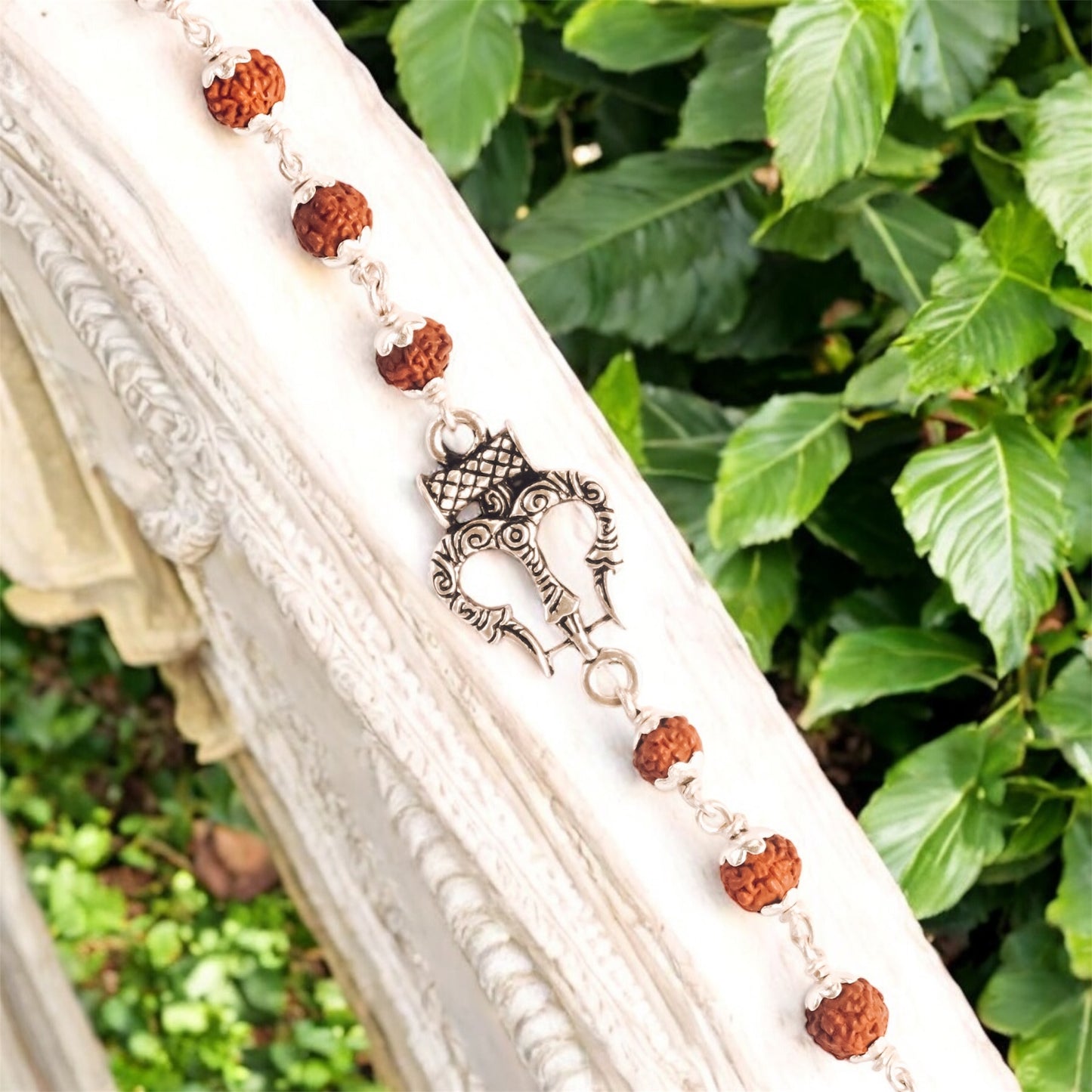 Rudraksha Silver Trishul Bracelet