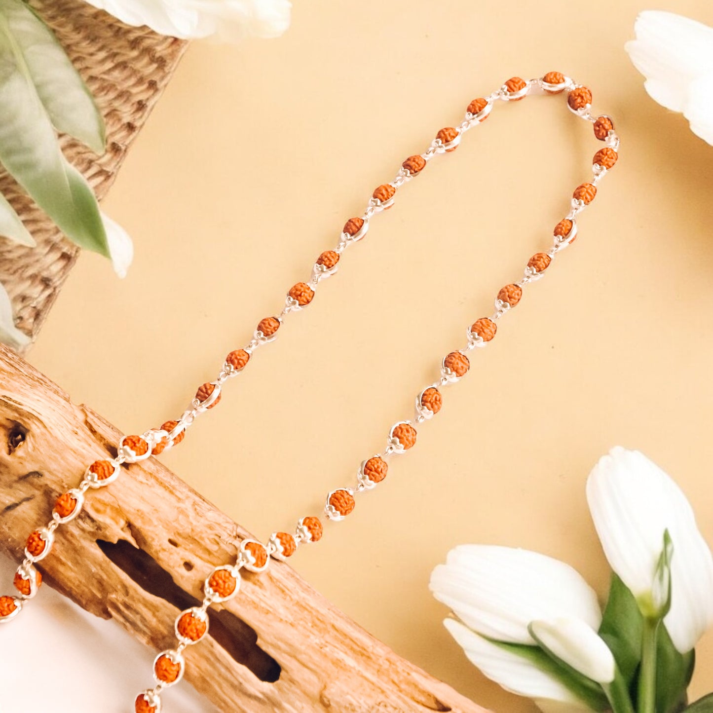 Rudraksha Silver Mala Round Ring