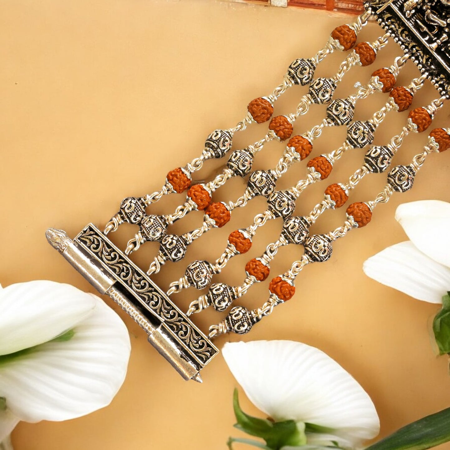 Rudraksha Silver Shiva Six Lines Bracelet