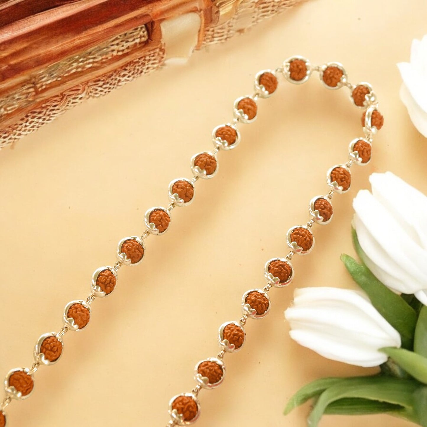 Rudraksha Silver Mala Round Ring