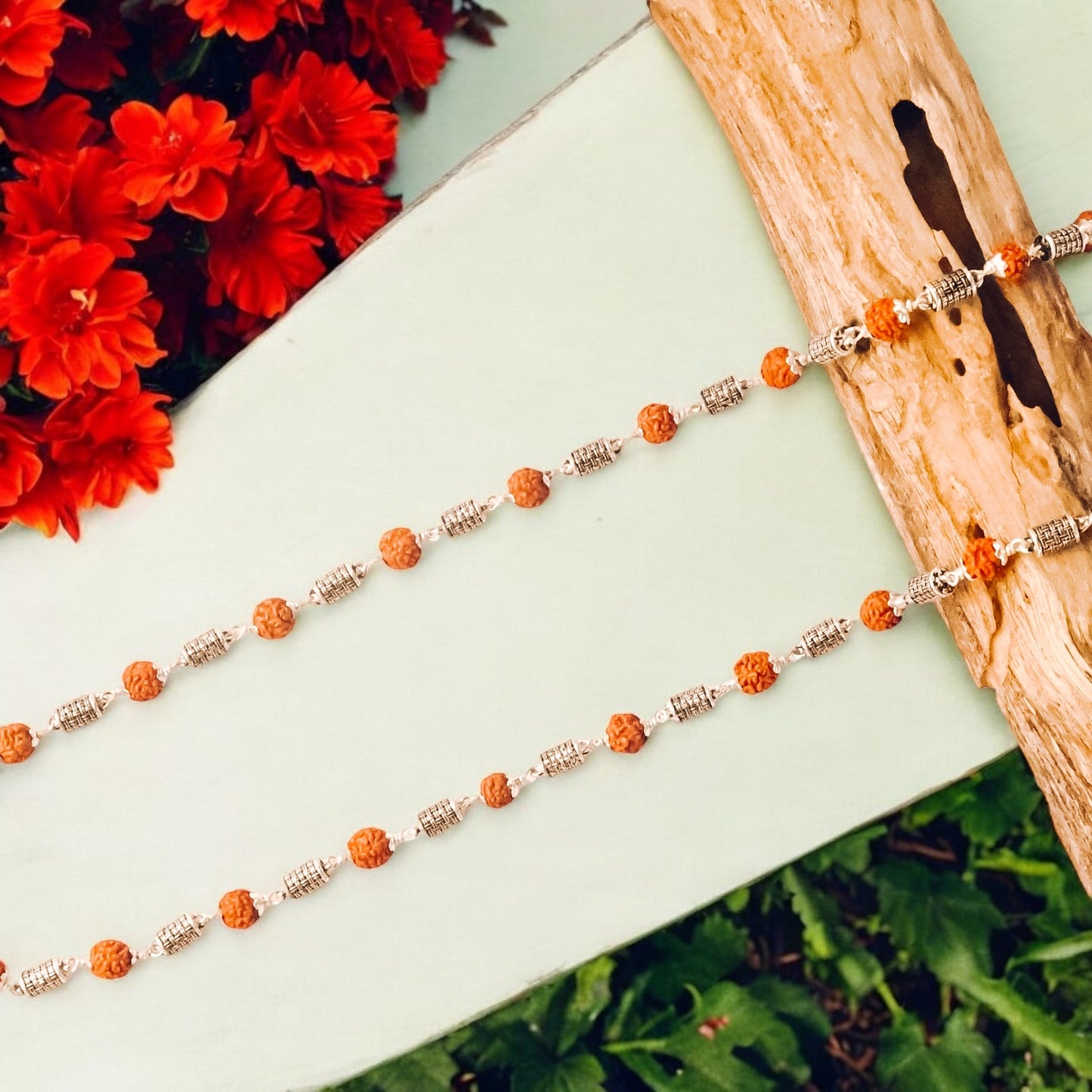 Rudraksha Silver Mala Cylinder shape