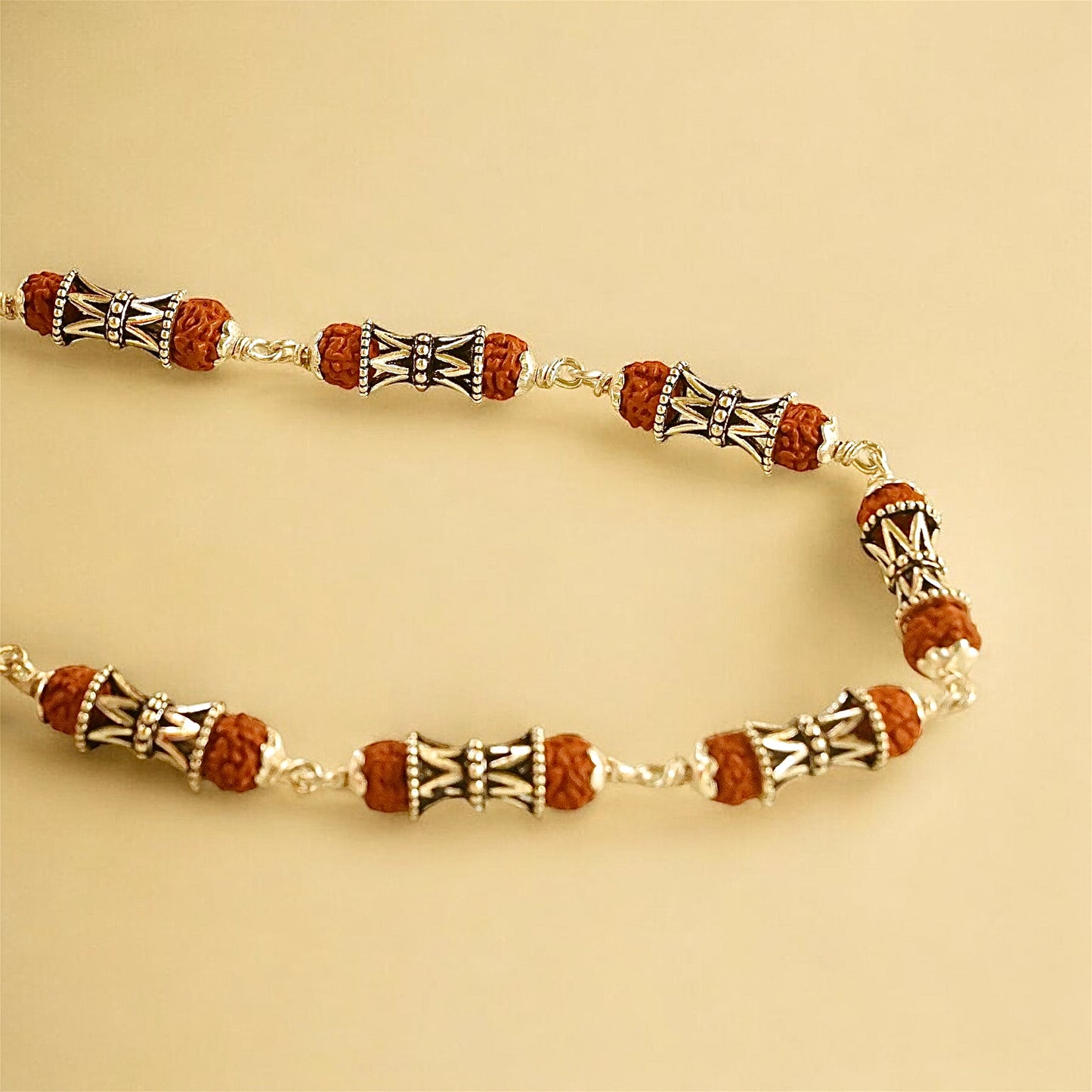 Damru Beads Rudraksha Silver Mala