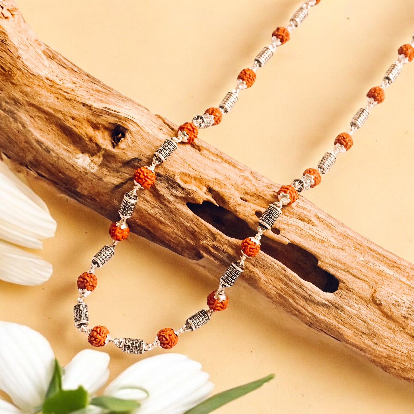 Rudraksha Silver Mala Cylinder shape