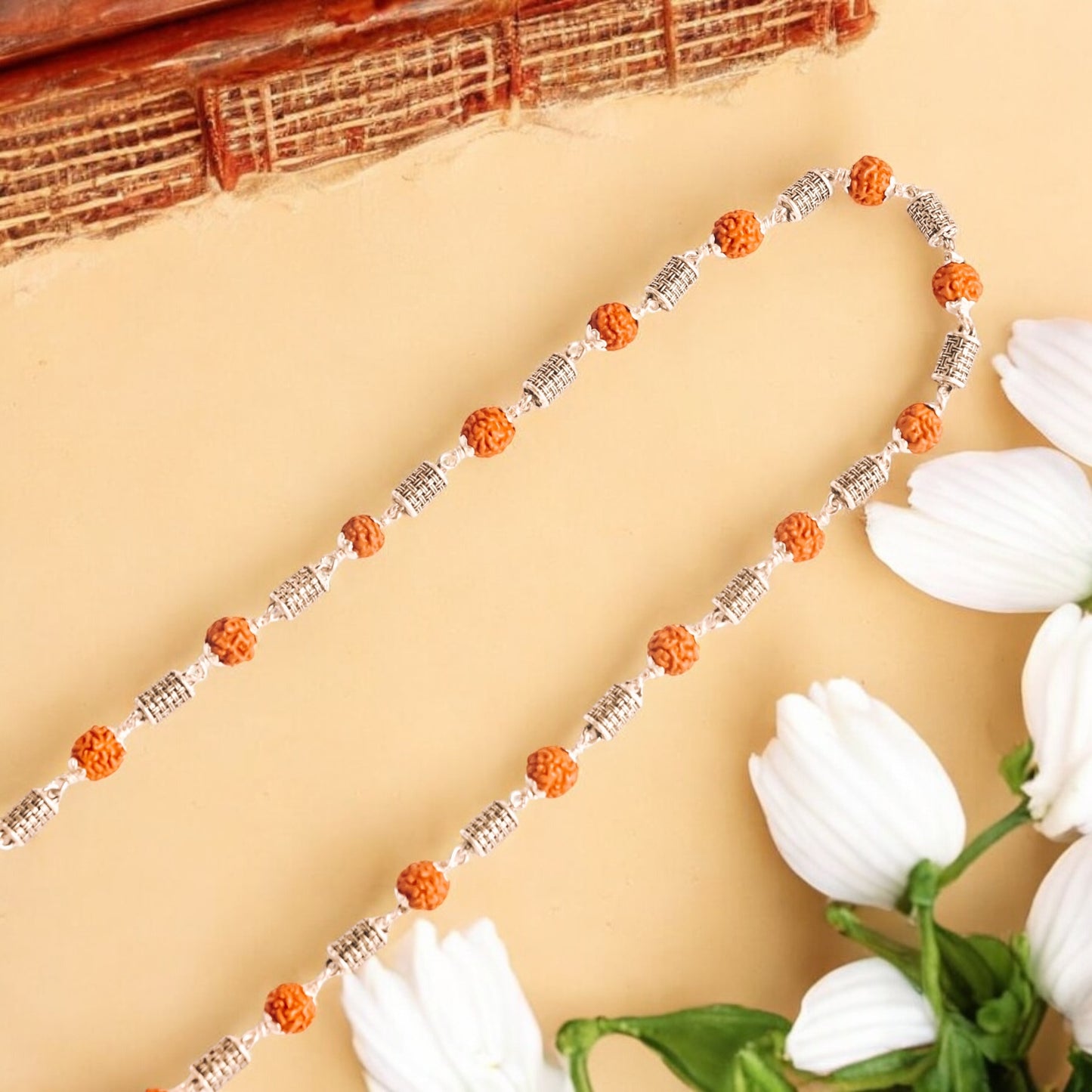 Rudraksha Silver Mala Cylinder shape