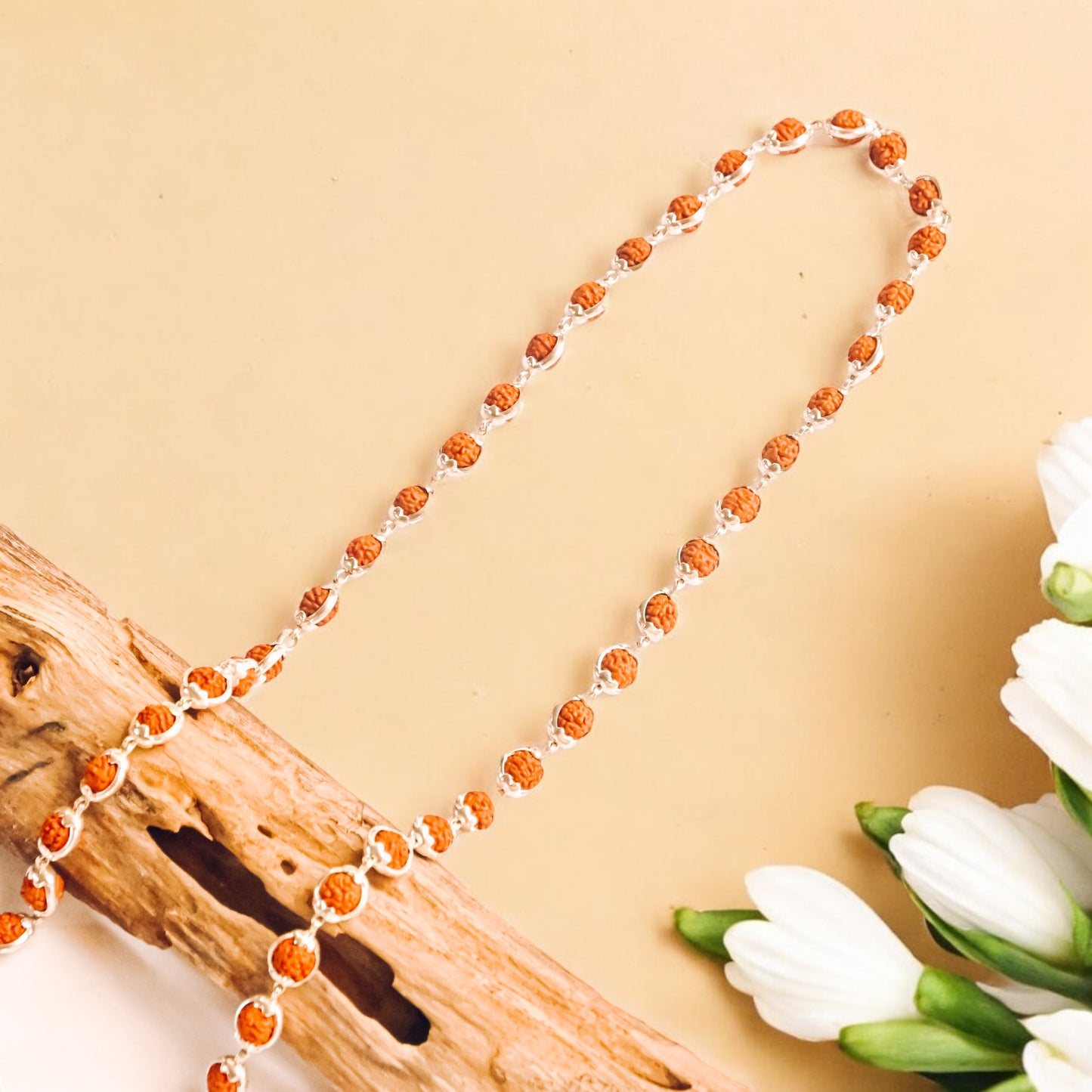 Rudraksha Silver Mala Round Ring