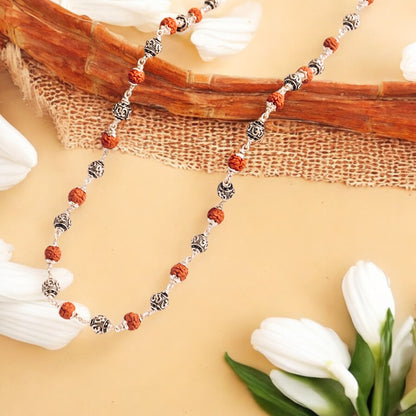 OM beads Rudraksha Silver Mala