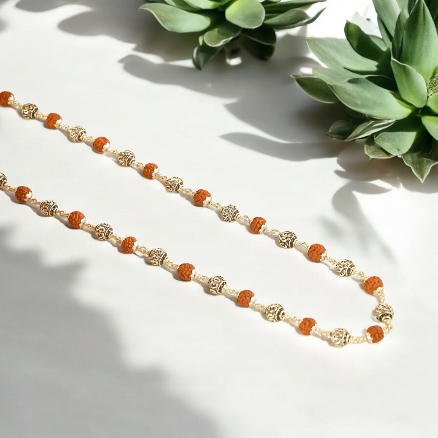 OM beads Rudraksha Silver Mala