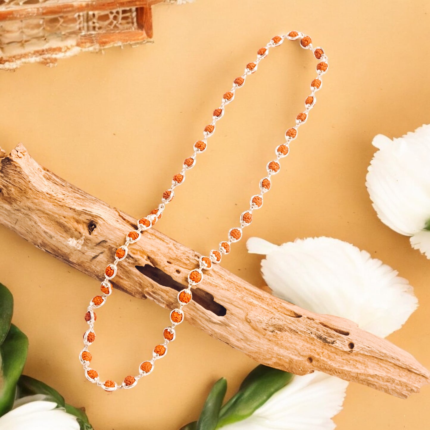 Rudraksha Silver Mala Round Ring