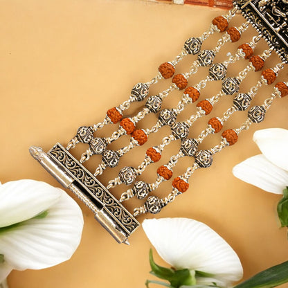 Rudraksha Silver Shiva  Six Lines Bracelet
