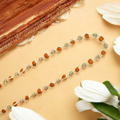 Rudraksha Om brads Capping Silver Mala