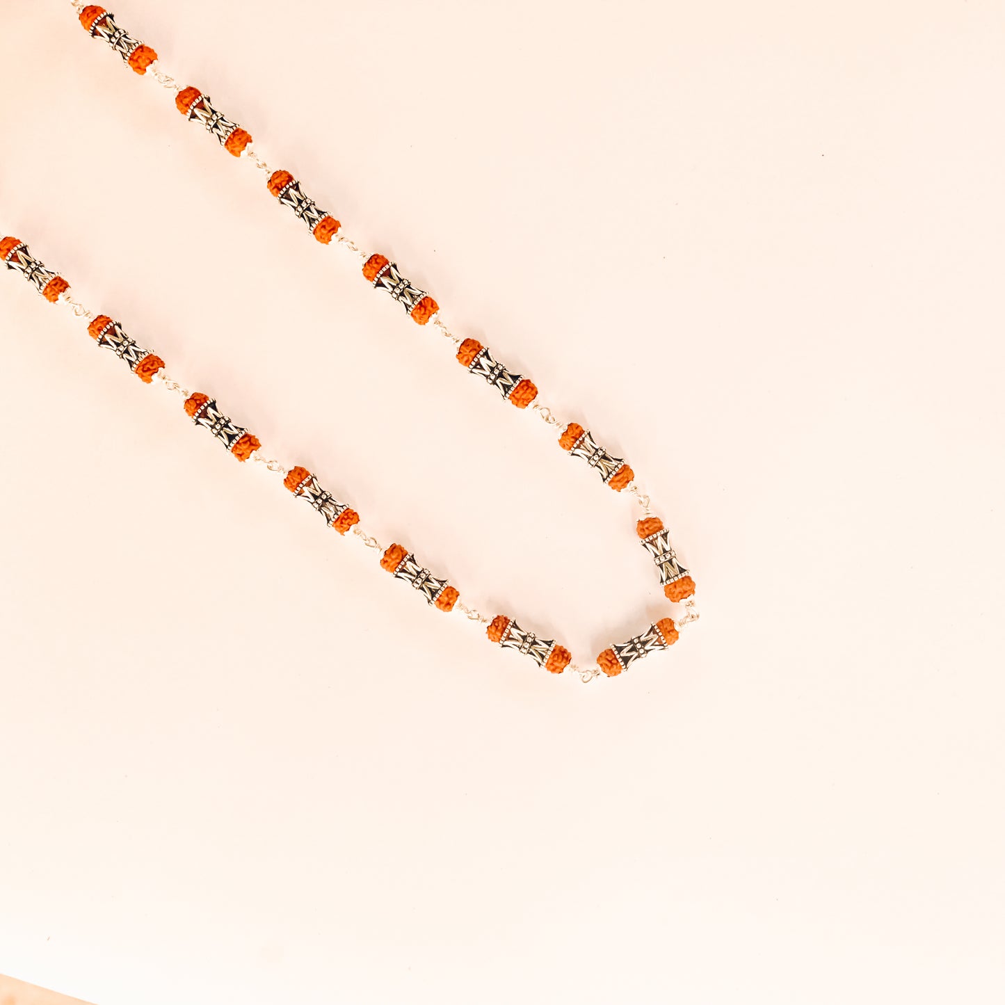 Damru Beads Rudraksha Silver Mala
