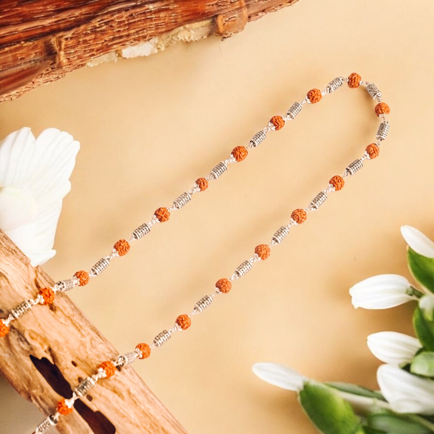 Rudraksha Silver Mala Cylinder shape