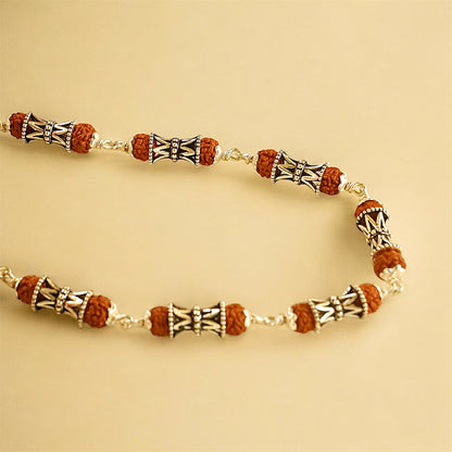 Damru Beads Rudraksha Silver Mala
